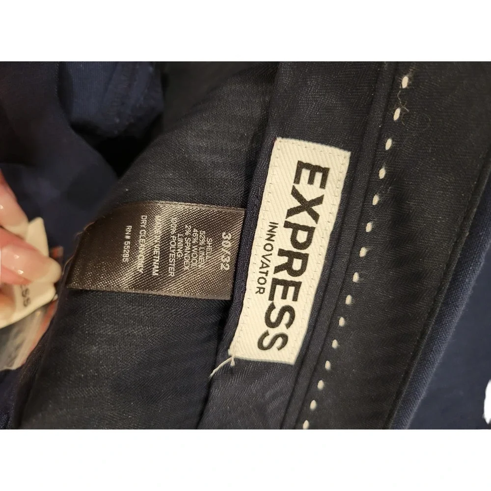 Express Innovator Blue Navy Dress Pants Linen Blend Trousers 30 32